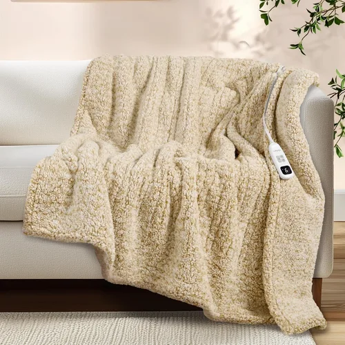 Vista 25 de Heated Blanket Electric Blanket Queen - Fast Heating Blanket Throw Dual Control Double Sided Sherpa with 10 Heating Levels & 2-10 Hours Auto Off