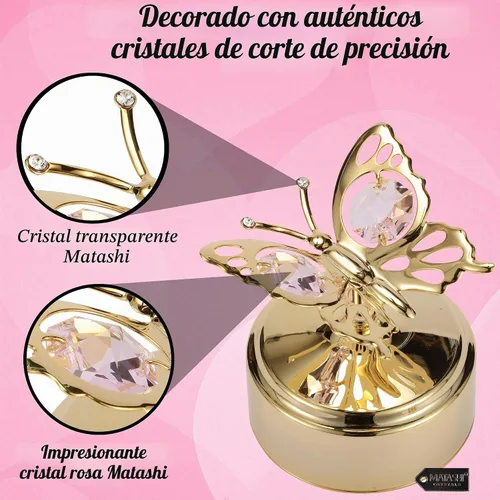 Vista 6 de Matashi - Caja de música chapada en oro de 24 quilates, con cristales
