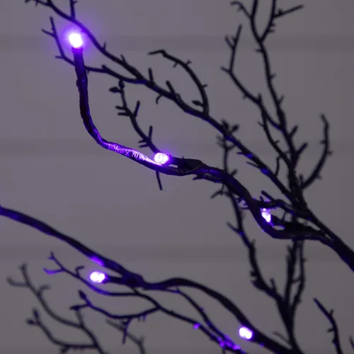 Vista 4 de Nearly Natural Árbol artificial de ramita negra de lujo preiluminado de 3 pies con 36 luces LED naranjas y moradas
