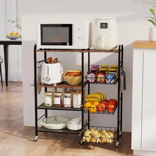 Vista 13 de HapiRm - Carrito rodante de cocina con microondas de 4 niveles - Soporte de mesa para microondas con cestas extraíbles, estante de almacenamiento