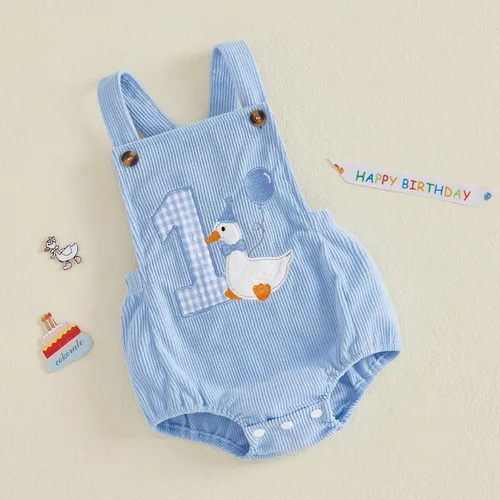 Vista 6 de Traje de cumpleaños para bebé niño, mameluco de ganso tonto Azul claro