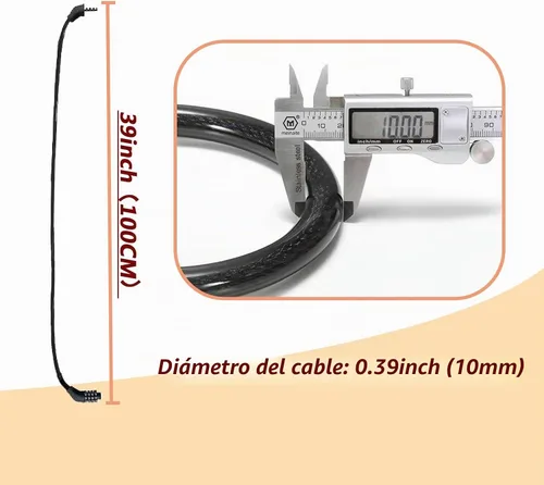 Vista 3 de Candado de bicicleta de combinación de 4 dígitos, cerradura de cable antirrobo resistente con seguridad sin llave, diseño resistente a la intemperie