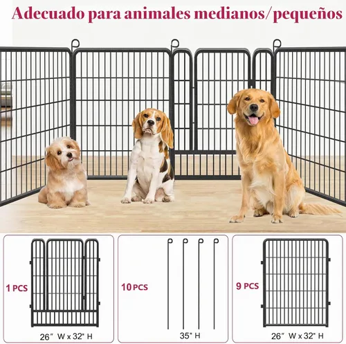 Vista 7 de Corralito para perros, 32 pulgadas, 10 paneles cerca para perros de exterior, corral para perros de interior antióxido, corral para mascotas