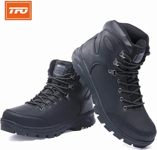 Vista 6 de TFO Botas de senderismo para hombre al aire libre, senderismo, montañismo, equitación, viajes, ocio, zapatos de media parte superior, Negro