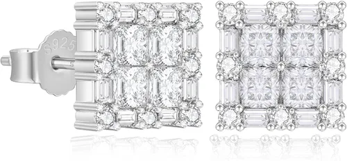 Vista 13 de KRKC&CO Earrings Stud for Men, Silver Post Square Earrings 2-Dorado-b