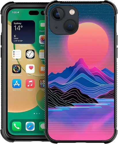 Vista 10 de CARLOCA Funda compatible con iPhone 12 Mini, funda Synthwave Purple Landscape Retro para iPhone 12 Mini, diseño gráfico, a prueba de golpes