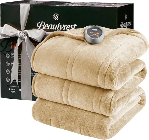 Vista 21 de Beautyrest Manta térmica, manta eléctrica, suave, cálida y reversible, manta térmica Sherpa para oficina, sofá, 3 ajustes de calor, apagado