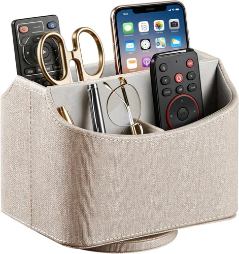 Vista 12 de PUSU - Soporte organizador de piel sintética giratorio en 360 grados para control remoto de TV, suministros de escritorio, suministros de oficina