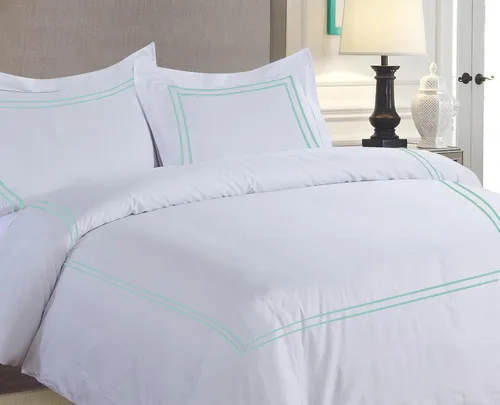 Vista 3 de BedDecor Lujoso juego de funda de edredón de algodón egipcio de 400 hilos, 1 pieza con hermoso bordado de 2 rayas