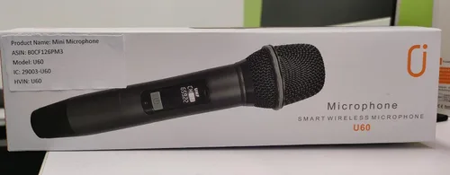 Vista 8 de JAUYXIAN Micrófonos inalámbricos U60, sistema de micrófono dual UHF con receptor recargable, micrófono de karaoke de metal para cantar, boda, DJ