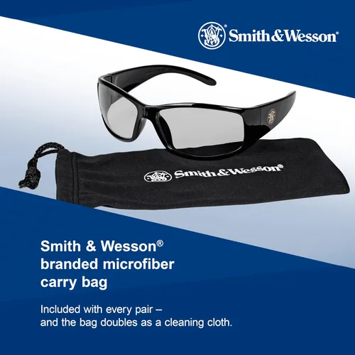 Vista 7 de Smith & Wesson Gafas de seguridad Elite (21306), lentes para interiores y exteriores, montura negra, unisex para hombres y mujeres (12 unidades)