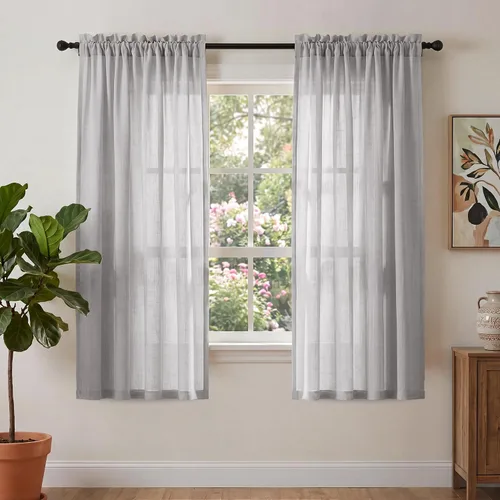 Vista 16 de PrinceDeco - Cortinas de lino de 63 pulgadas de largo para sala de estar, gruesas, de arpillera, con bolsillo para barra, cortinas para ventanas