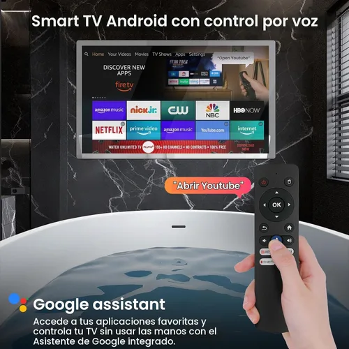 Vista 5 de Haocrown - Espejo de baño inteligente 4K Ultra HD de 32 pulgadas, IP66 impermeable, sistema operativo Android 13, control remoto de voz
