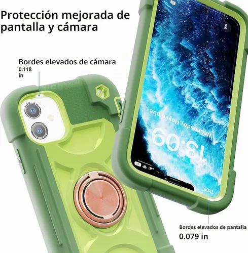 Vista 3 de Funda para iPhone 11 de 6.1 pulgadas con soporte de anillo, con 2 protectores de pantalla de vidrio, resistente a los golpes, resistente a los Palta