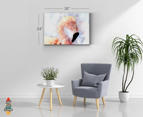 Vista 4 de Hermoso lienzo con estampado de flamencos con fondo blanco, pintura de acuarela, arte de pared de animales, decoración del hogar, listo para colgar