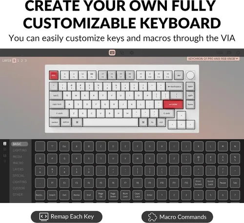 Vista 5 de Keychron Q1 Pro Teclado mecánico inalámbrico personalizado, QMKVIA programable de aluminio completo 75% diseño BluetoothRGB con cable