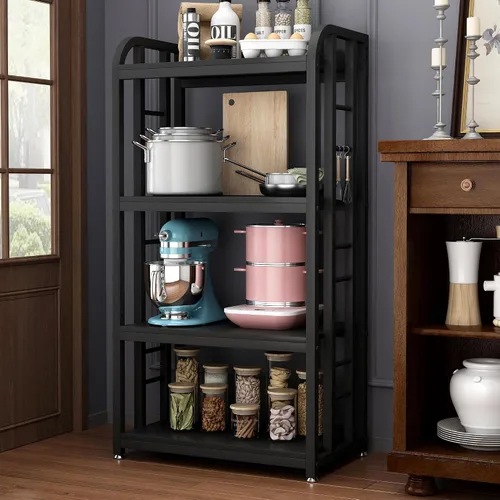 Vista 3 de Estantería de cocina de 4 niveles, soporte independiente para microondas, estante de almacenamiento multiuso, barra de café para sala de estar
