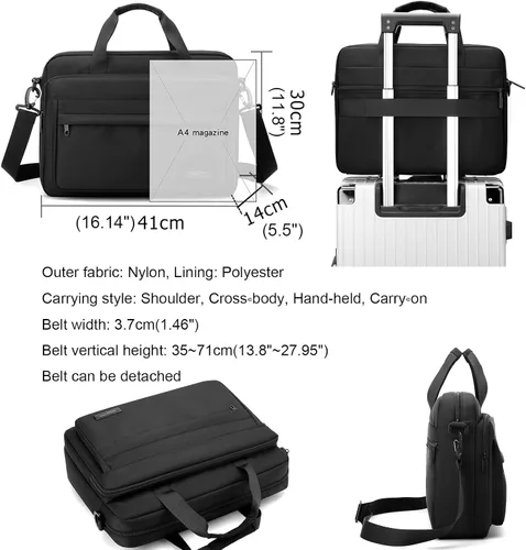 Vista 5 de natyrlpog Maletín para laptop de 15.6 pulgadas para hombres y mujeres, impermeable, de nailon, ligero, para el hombro, para negocios, oficina