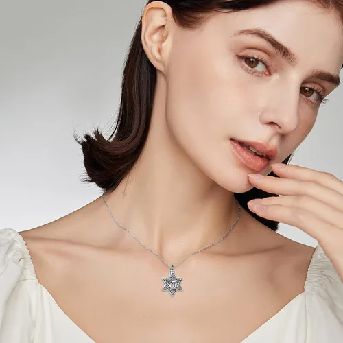 Vista 37 de YFN Collar de estrella de David de plata de ley, concha de abulón, árbol de la vida, joyería judía, regalos para mujeres y hombres