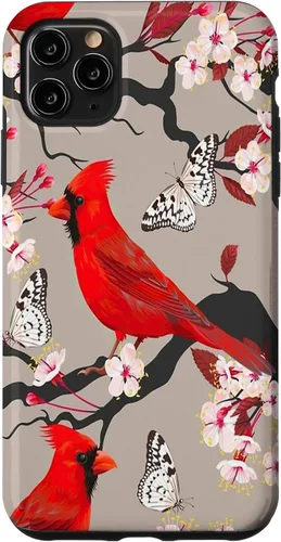 Vista 13 de Funda para iPhone 16 Women Girls Cardinals Red With Floral Butterfly