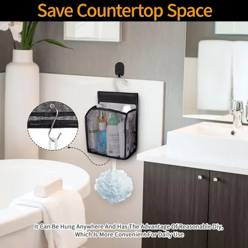 Vista 6 de Mini cesta de almacenamiento de malla colgante para baño, cesta de almacenamiento plegable para ducha, ideal para gimnasios, dormitorios