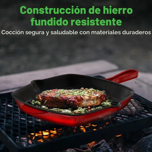 Vista 4 de NutriChef Sartén cuadrada de hierro fundido esmaltado de 11 pulgadas con boquilla de goteo, para todas las estufas, marcas perfectas para parrilla