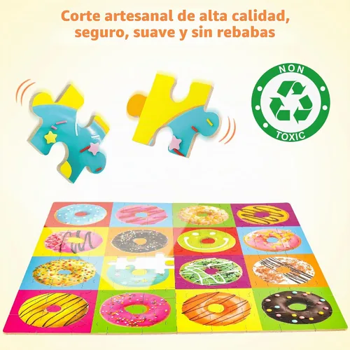 Vista 4 de SYNARRY Rompecabezas de madera de 100 piezas para niños de 4 a 8 años, rompecabezas de donas para niños de 4 a 6 años, 8 a 10 años, rompecabezas