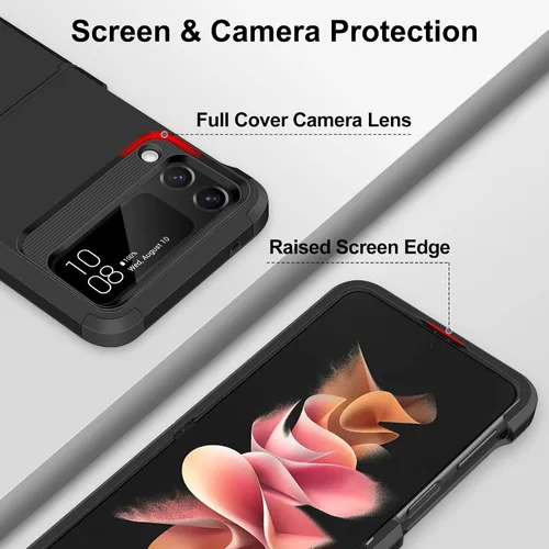 Vista 3 de Funda compatible con Samsung Galaxy Z Flip 3 con protección mejorada de bisagra de doble capa, policarbonato duro, TPU suave, cuerpo completo, a