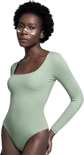 Vista 20 de PUMIEY Body sexy de manga larga con cuello cuadrado para mujer, colección Smoke Cloud