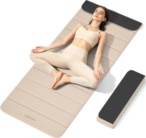 Vista 7 de Esterilla de yoga POE de 12 pliegues de 75 x 26 x 0.4 pulgadas, antideslizante, compacta y apta para yoga, pilates, entrenamiento de fuerza