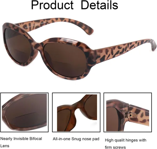 Vista 7 de Lentes de sol bifocales de lectura para mujer, 3 pares, estilo vintage, diseño ovalado Jackie Nearly Invisible Bifocal Lenses,Jackie Oval Ladies