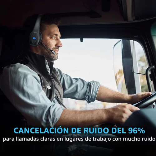 Vista 2 de CONAMBO JBT100 - Auriculares Bluetooth para camionero con doble micrófono con cancelación de ruido, CVC8.0, botón de silencio, auriculares