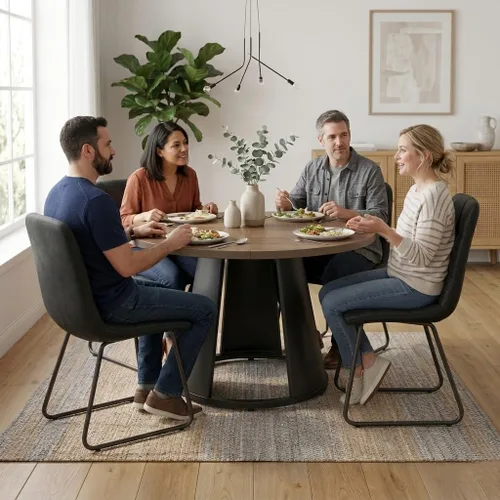 Vista 2 de HIPIHOM Juego de mesa de comedor redonda de 47.2 pulgadas para 4 mesas de madera modernas con 4 sillas tapizadas, base de pedestal de metal, muebles