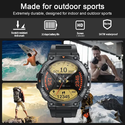 Vista 7 de Relojes inteligentes con pantalla IPS de 1.39 pulgadas para hombres, resistente y táctico, rastreador de actividad física con llamada