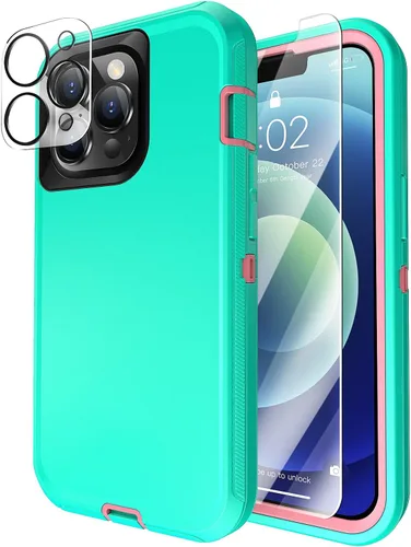 Vista 21 de MXX Funda para iPhone 13, con protector de pantalla de vidrio templado, protector de lente de cámara de 3 capas de alta resistencia, a prueba