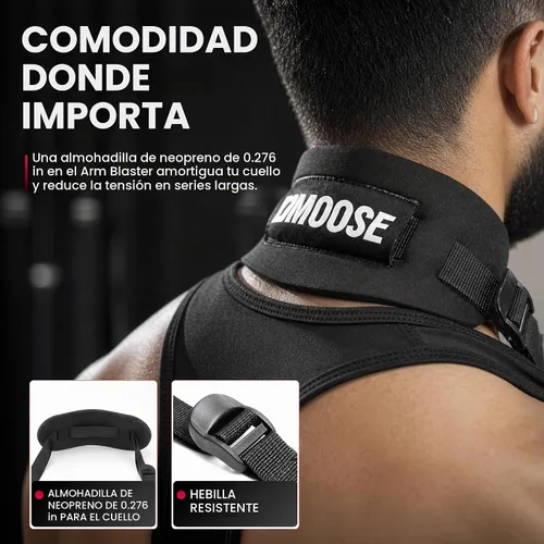 Vista 6 de DMoose Fitness Brazo Blaster para bíceps y tríceps – Aluminio resistente, acolchado suave para el cuello y correas ajustables – Soporte de rizo