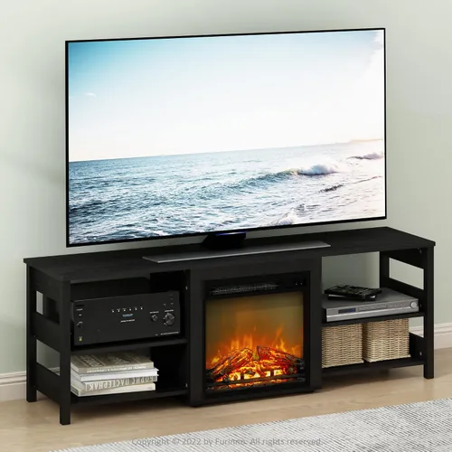 Vista 2 de Furinno Soporte clásico de TV de 70 pulgadas con chimenea, americano