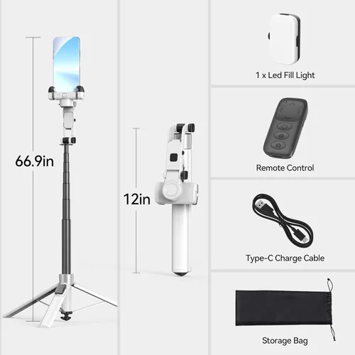 Vista 8 de Trípode para selfie stick de seguimiento automático de cara para iPhone con rotación ligera de 360 grados que sigue tu movimiento 70.9 pulgadas
