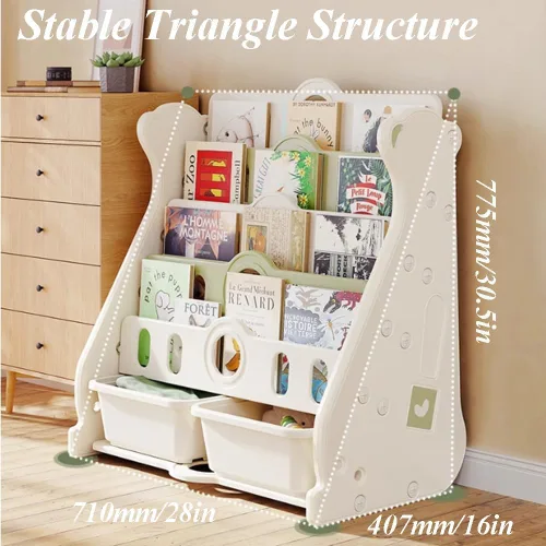 Vista 2 de Estantería infantil y almacenamiento de juguetes para niños pequeños, estantería blanca de 4 niveles para dormitorio/guardería/aula, estantería