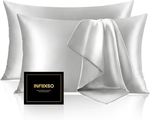 Vista 46 de INFIIXSO Funda de almohada de seda de morera, para cabello y piel, tamaño estándar, cremallera oculta, 20 x 26 pulgadas, suave y refrescante