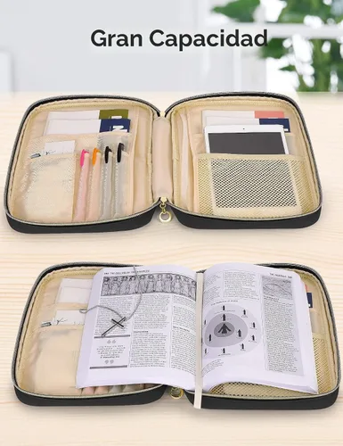 Vista 3 de heouvo Funda para Biblia para Mujeres, Suministros para Estudio de la Biblia, Kit de Diario de la Biblia, 6 Marcadores y Bolígrafos de Biblia sin