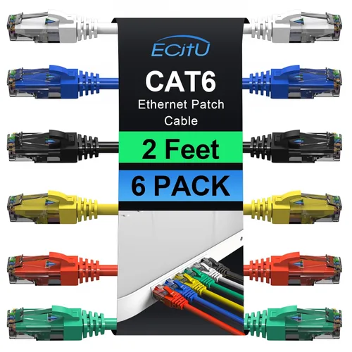 Vista 9 de Cables de Parche Cat6 de 1.5 Pies (Paquete de 6), Cable Ethernet Cat 6, Cable CCA de 24AWG, Red UTP, Cable de Internet, Compatible con PC