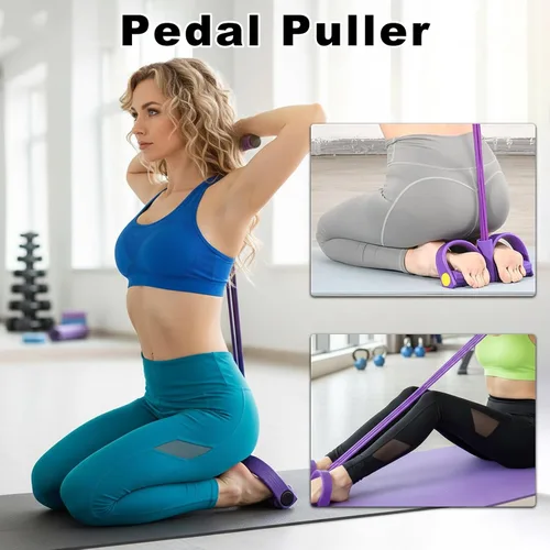 Vista 5 de Bandas de resistencia de pedal con asas, 6 tubos de pedal de tobillo, bandas de fitness multifunción con figura 8 banda de resistencia