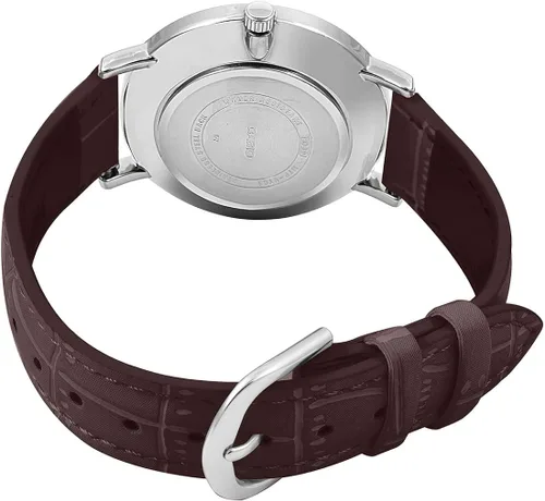 Vista 4 de Casio MTP-VT01L-7B2 - Reloj analógico para hombre con esfera plateada y correa de piel marrón