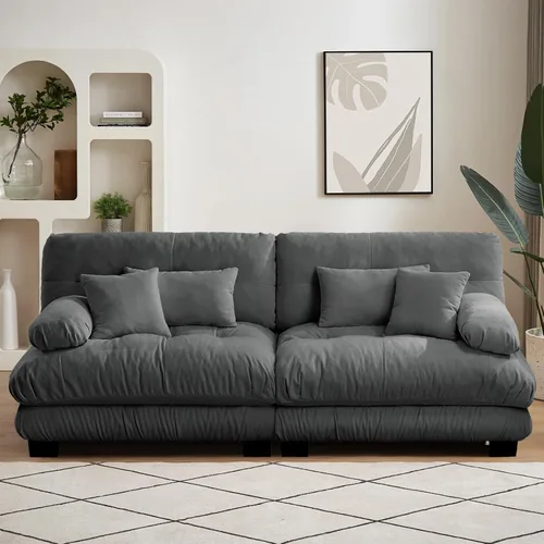 Vista 21 de Reposapiés Otomano Tapizado de Terciopelo con Cojín para Sofá Seccional Sofá 300 libras para Sala de Estar (Beige)