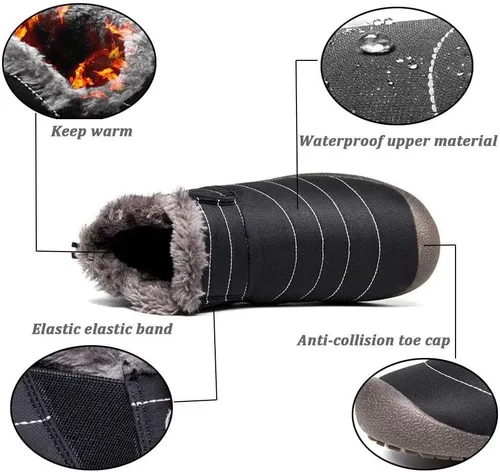 Vista 4 de Eagsouni Botas de nieve para hombre y mujer, zapatos de invierno, antideslizantes, resistentes al agua, totalmente forradas de piel, para exteriores