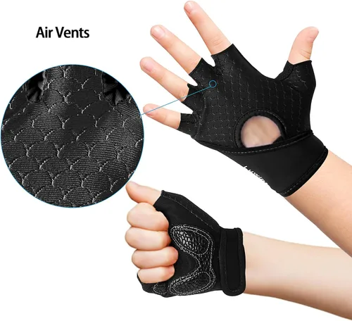 Vista 4 de Luwint Guantes de Entrenamiento para Niños, Guantes de Ejercicio con Ventilación y Agarre para Niños y Niñas para Levantamiento de Pesas y Gimnasio