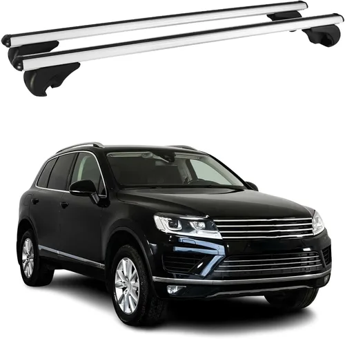 Vista 13 de OMAC Barras transversales de aluminio para VW Touareg 2004-2006, 2 unidades, antirrobo para viajes, kayak, canoa, surf, esquí, snowboard, camping