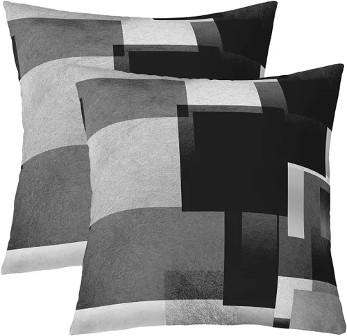 Vista 30 de Paquete de 4 fundas de almohada para exteriores, color rojo burdeos, juego de fundas de cojín geométricas cuadradas de color marrón y gris