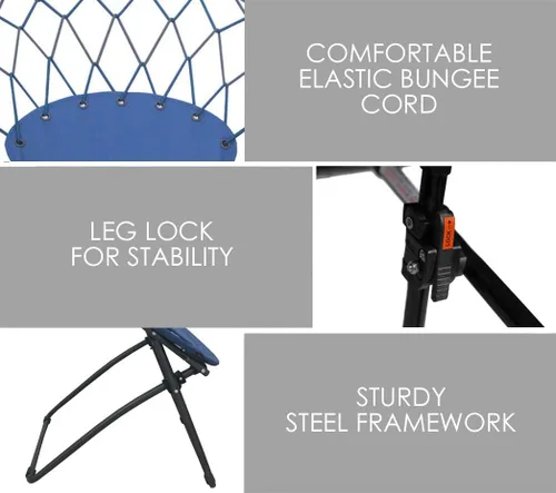 Vista 5 de Zenithen Cómoda silla Bungee portátil plegable con marco de metal duradero, perfecta para juegos, lectura, dormitorios y dormitorios, azul